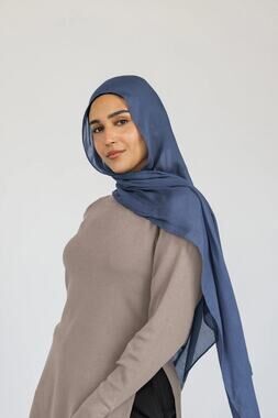 NEW Vela Hijab Head Scarf Women's Vintage Indigo Blue Modal Semi Sheer Size Mini